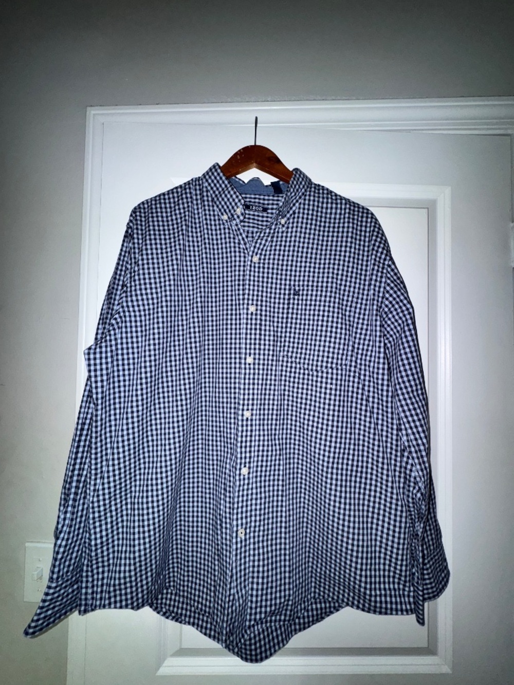 IZOD Men's XXL Long Sleeve Button Down Shirt Blue White Gingham Plaid